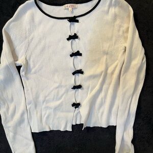 Stella Tweed White Cardigan with Black Bow Detail